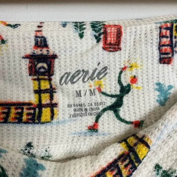 Aerie Waffle Knit Pajama Jogger Ski Chalet Snow Trees Drawstring Lounge Pants - Picture 4 of 5